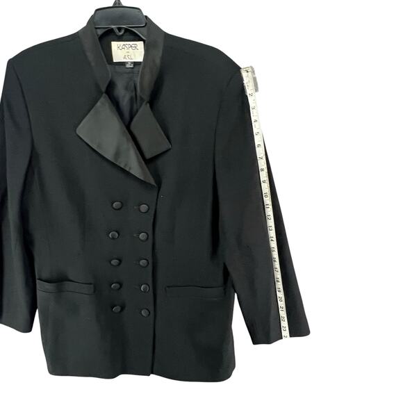 Kasper Vintage Tuxedo Jacket 16 Black Wool Satin Double Breasted Power Blazer - Picture 10 of 15